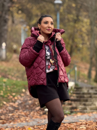 Geci reduse - Geaca dama bordo cu manseta si capse pe lateral