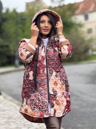 Geaca dama lunga bej cu imprimeu floral [5]