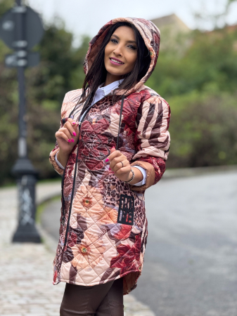 Geaca dama lunga bej cu imprimeu floral [4]