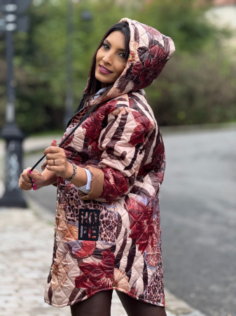 Geaca dama lunga bej cu imprimeu floral [6]