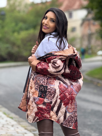 Geaca dama lunga bej cu imprimeu floral [3]