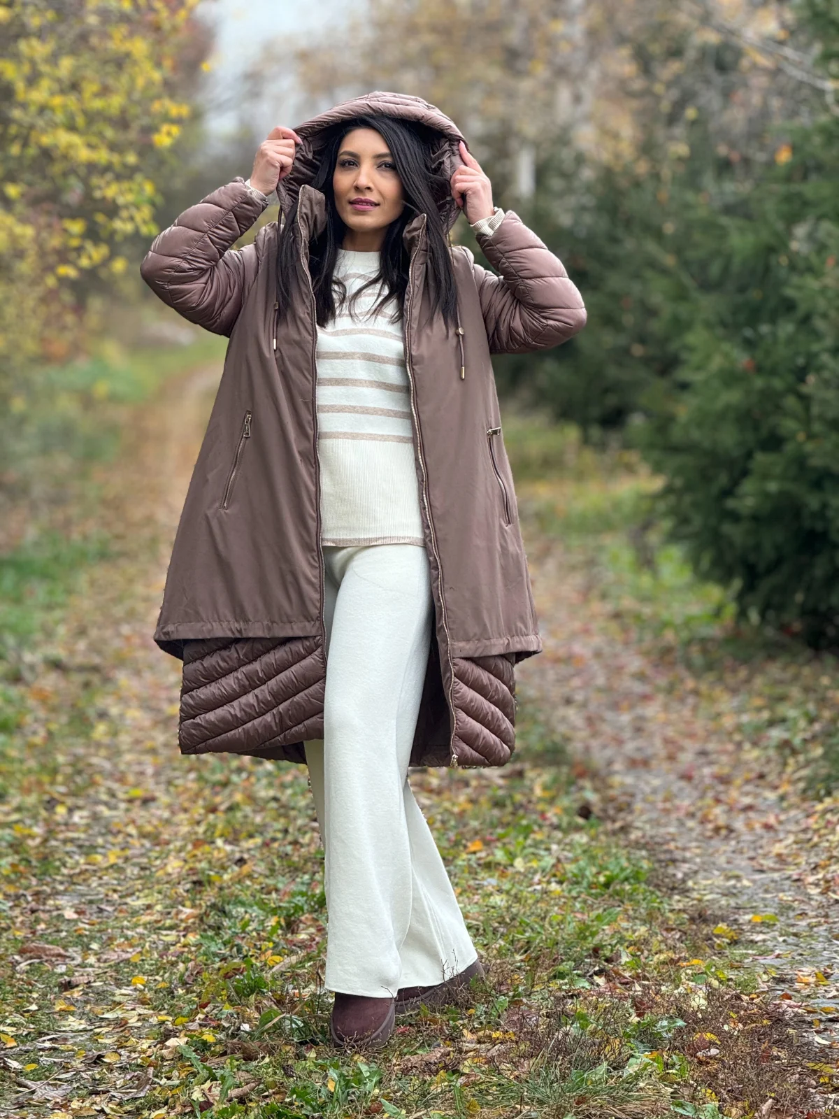 ⚡Vinerea FULGER ⚡ - Geaca dama lunga maro cu glugă