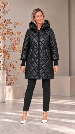 Colectia NOUA - Geaca dama lunga neagra cu mansete tricotate