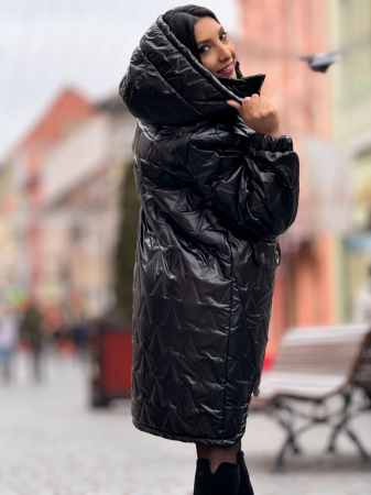 Geaca dama neagra asimetrica cu gluga detasabila [1]