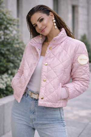 Colectia NOUA - Geaca dama roz matlasata cu manseta la maneca si elastic in talie