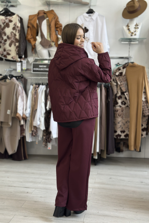 Geaca dama scurta bordo cu gluga si buzunare [4]