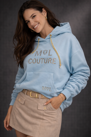 Trening - Hanorac dama bleu cu snur auriu