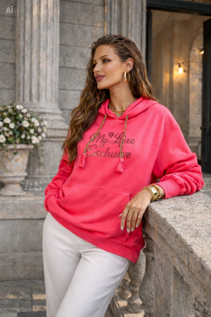 Trening - Hanorac dama roz neon cu snur auriu