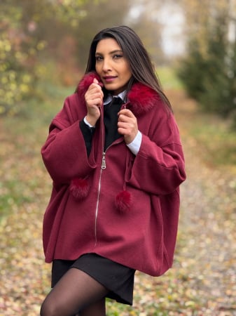 Jacheta dama bordo cu blana la gluga [1]