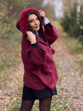 Jacheta dama bordo cu blana la gluga [2]