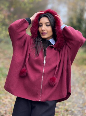 Geci si jachete - Jacheta dama bordo cu blana la gluga