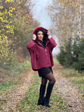 Jacheta dama bordo cu blana la gluga [4]