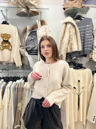 Geci si jachete - Jacheta dama crem cu paiete transparente