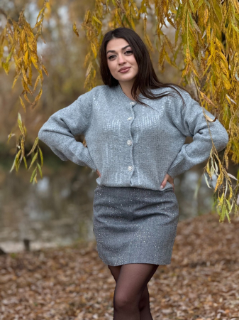 Geci si jachete - Jacheta dama gri deschis cu paiete transparente