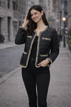 Geci si jachete - Jacheta dama neagra scurta cu guler rotund