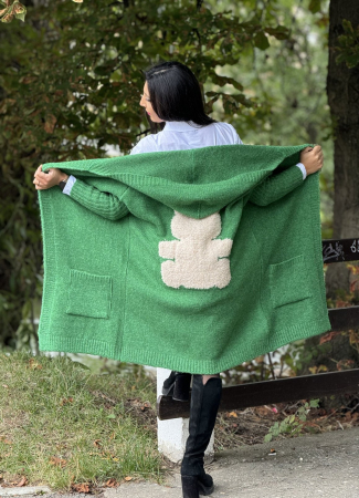 Jacheta dama verde cu imprimeu ursulet pe spate [5]