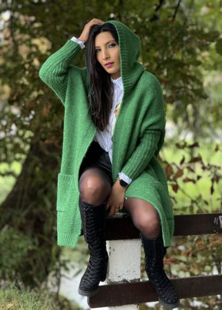 Jacheta dama verde cu imprimeu ursulet pe spate [4]