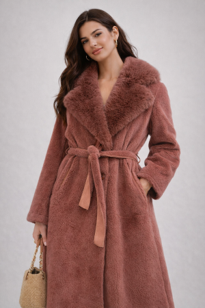 Ultima SANSA la -50% - Palton cu blana cu cordon in talie