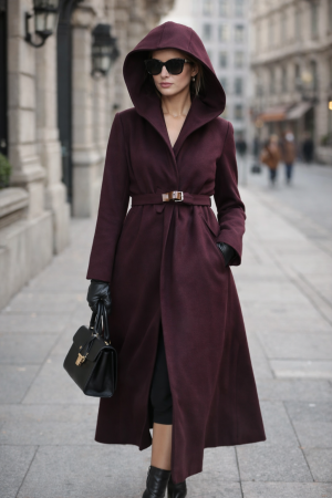 Ultima SANSA la -50% - Palton dama bordo cu gloga