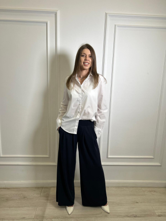 Imbracaminte dama - Haine cu suflet - Pantalon dama bleumarin cu pliuri in fata