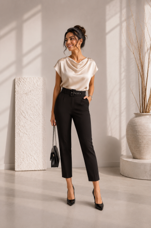 Colectia NOUA - Pantalon dama negru tip creion cu talie inalta