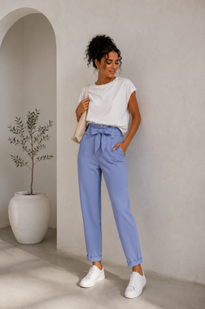 Pantaloni si blugi - Pantaloni conici mov cu cordon in talie