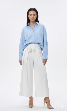 Pantaloni si blugi - Pantaloni dama albi cu brosa detasabila