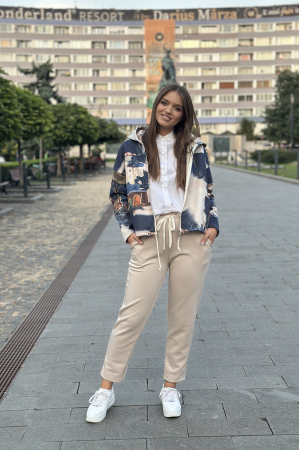 Pantaloni si blugi - Pantaloni dama bej cu snur in talie