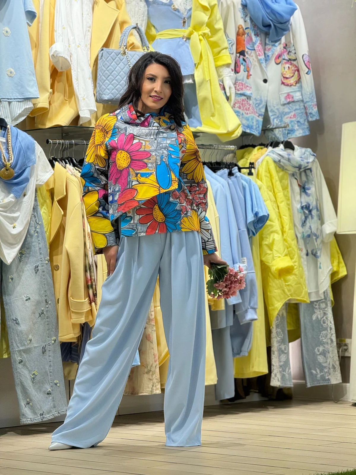 Pantaloni si blugi - Pantaloni dama bleu eleganti drepti cu curea in talie