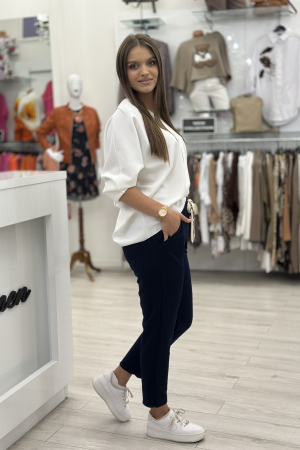 Pantaloni dama bleumarin cu snur in talie [2]