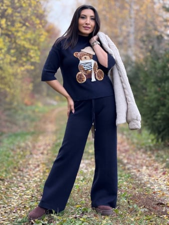 Pantaloni si blugi - Pantaloni dama bleumarin tricotati