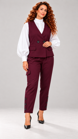 Colectia NOUA - Pantaloni dama bordo cu buzunar pe lateral