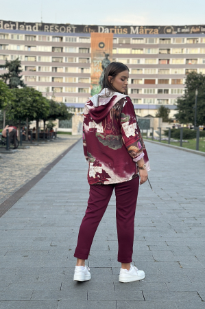 Pantaloni dama bordo cu snur in talie [3]