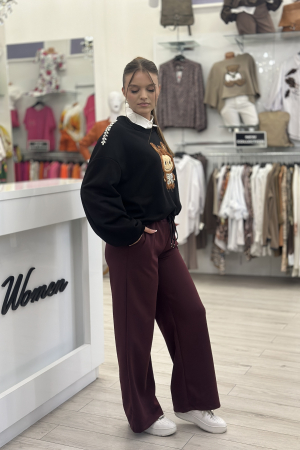 Pantaloni dama bordo cu snur negru si elastic in talie [2]