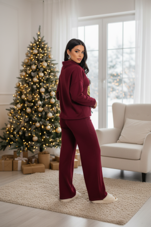 Pantaloni dama bordo drepti tricotati [3]