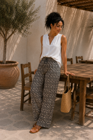 Colectia NOUA - Pantaloni dama din vascoza cu imprimeu geometric