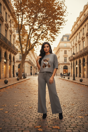 Imbracaminte dama - Haine cu suflet - Pantaloni dama gri tricotati