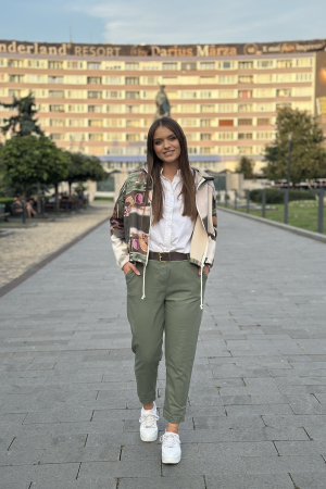 Pantaloni dama kaki din bumbac cu curea maro [1]
