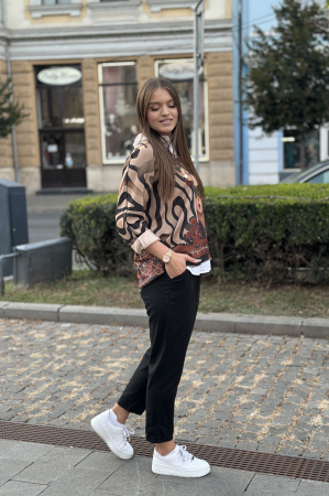 Pantaloni dama negri din bumbac cu curea maro [2]