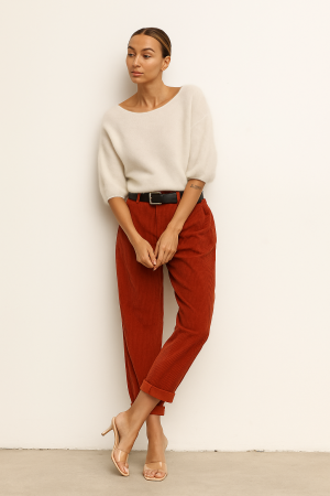 Pantaloni si blugi - Pantaloni dama portocali din catifea