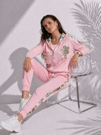 Noutati - Pantaloni dama roz cu curea aurie