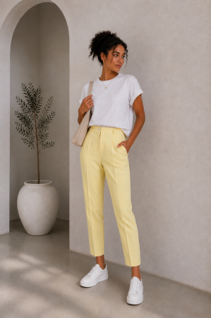 Pantaloni si blugi - Pantaloni eleganti galbeni cu dunga