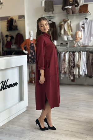 Rochie bordo casual cu guler ridicat [2]