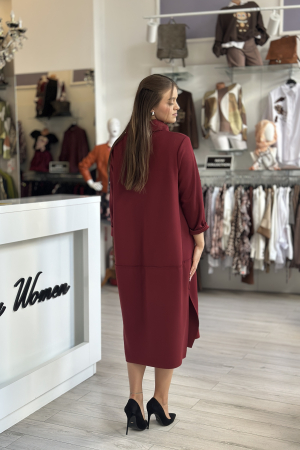 Rochie bordo casual cu guler ridicat [3]