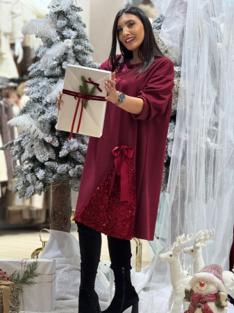 Rochie bordo din vascoza cu insertie din paiete [1]