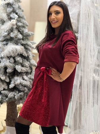 Rochie bordo din vascoza cu insertie din paiete [4]