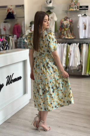 Rochie cu umeri bufanti si imprimeu frunze maro [3]