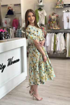 Rochie cu umeri bufanti si imprimeu frunze maro [2]