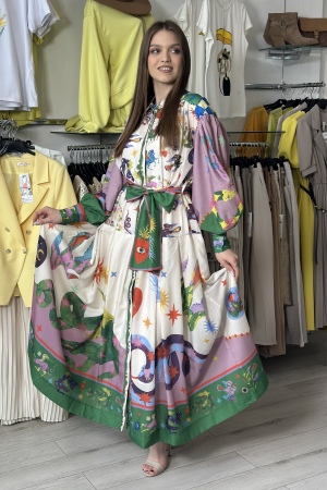 Rochie de vara midi albastra cu imprimeu colorat [0]