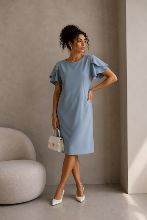 Noutati - Rochie dreapta bleo cu maneca scurta decupata